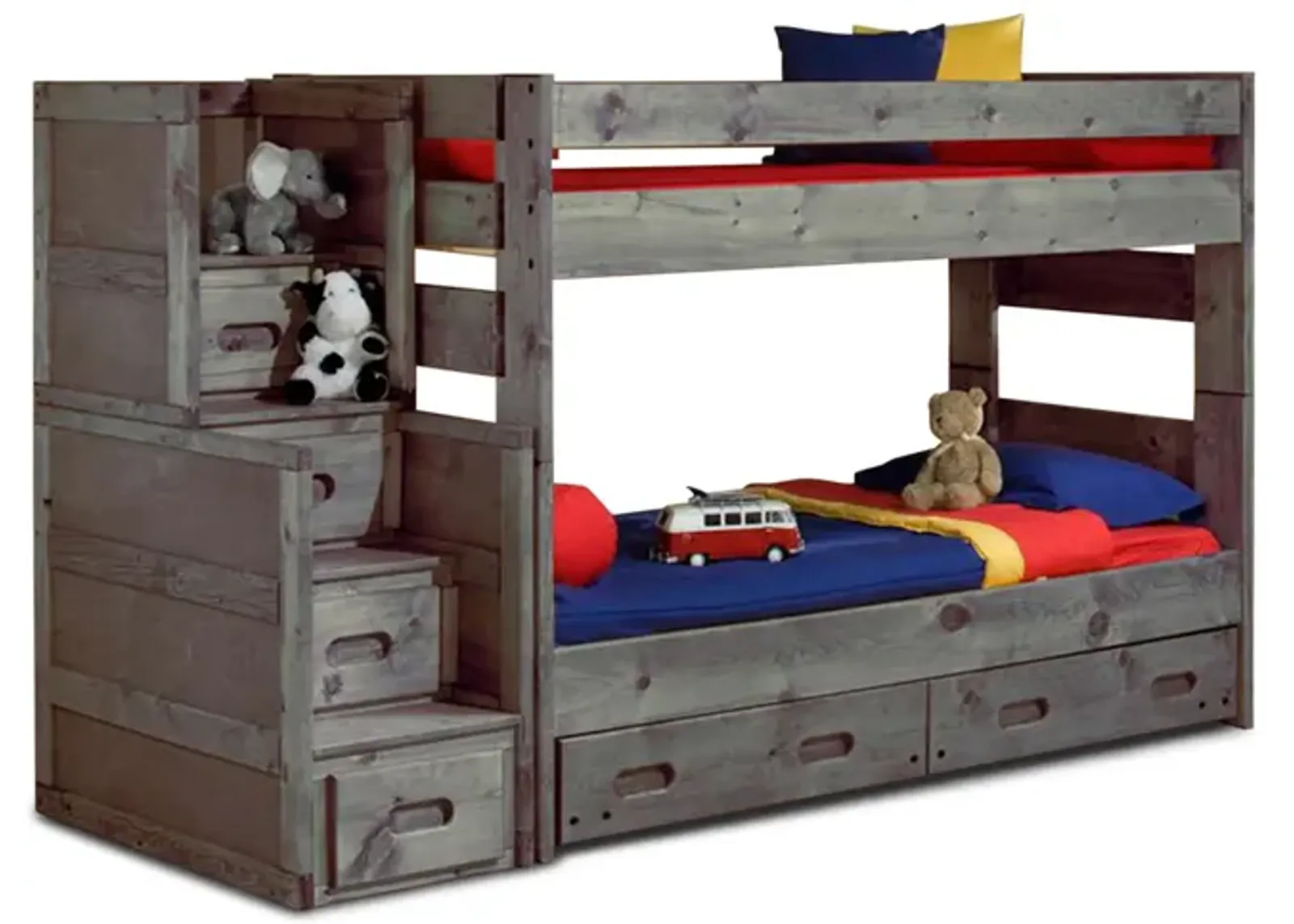 Bunkhouse Wrangler T T Bunk Bed With Stairway Chest - Driftwood