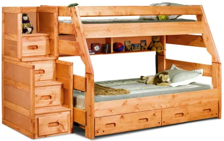 Bunkhouse High Sierra T F Bunk Bed With Stairway Chest - Cinnamon