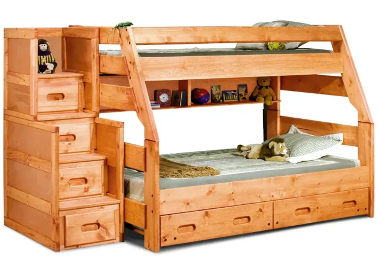 Bunkhouse High Sierra T F Bunk Bed With Stairway Chest - Cinnamon