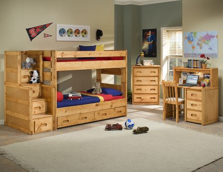 Bunkhouse Wrangler T T Bunk Bed With Stairway Chest - Cinnamon