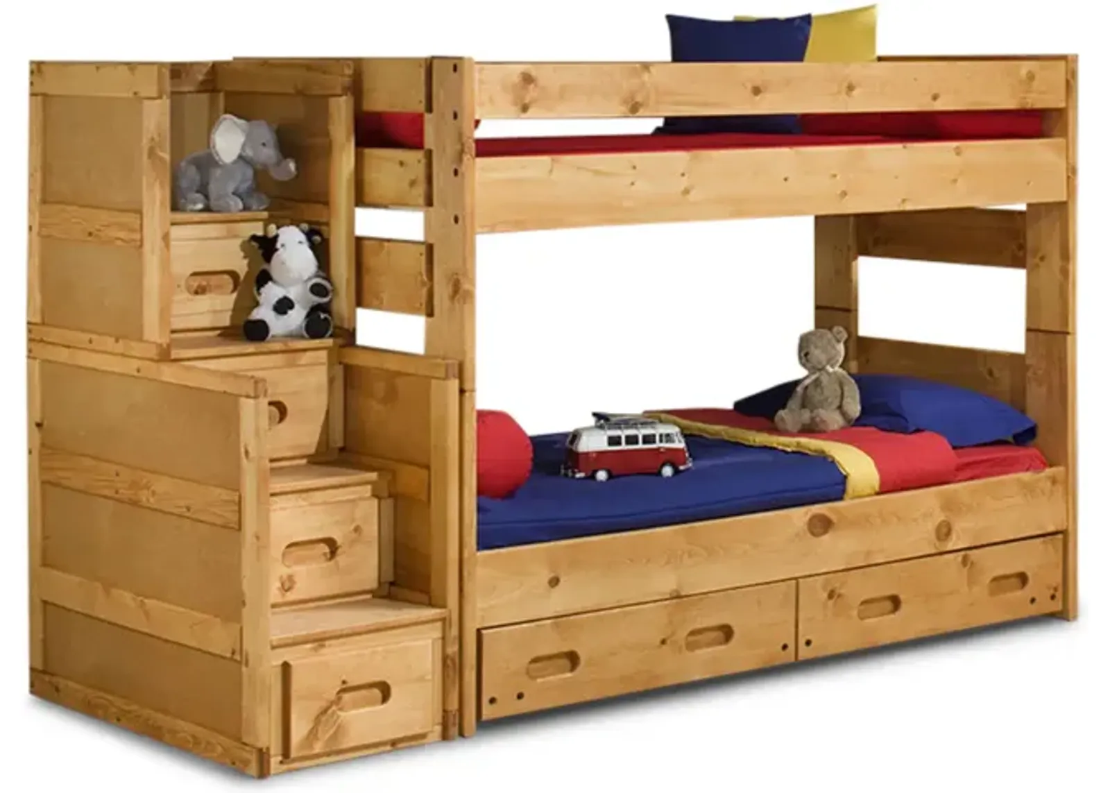 Bunkhouse Wrangler T T Bunk Bed With Stairway Chest - Cinnamon