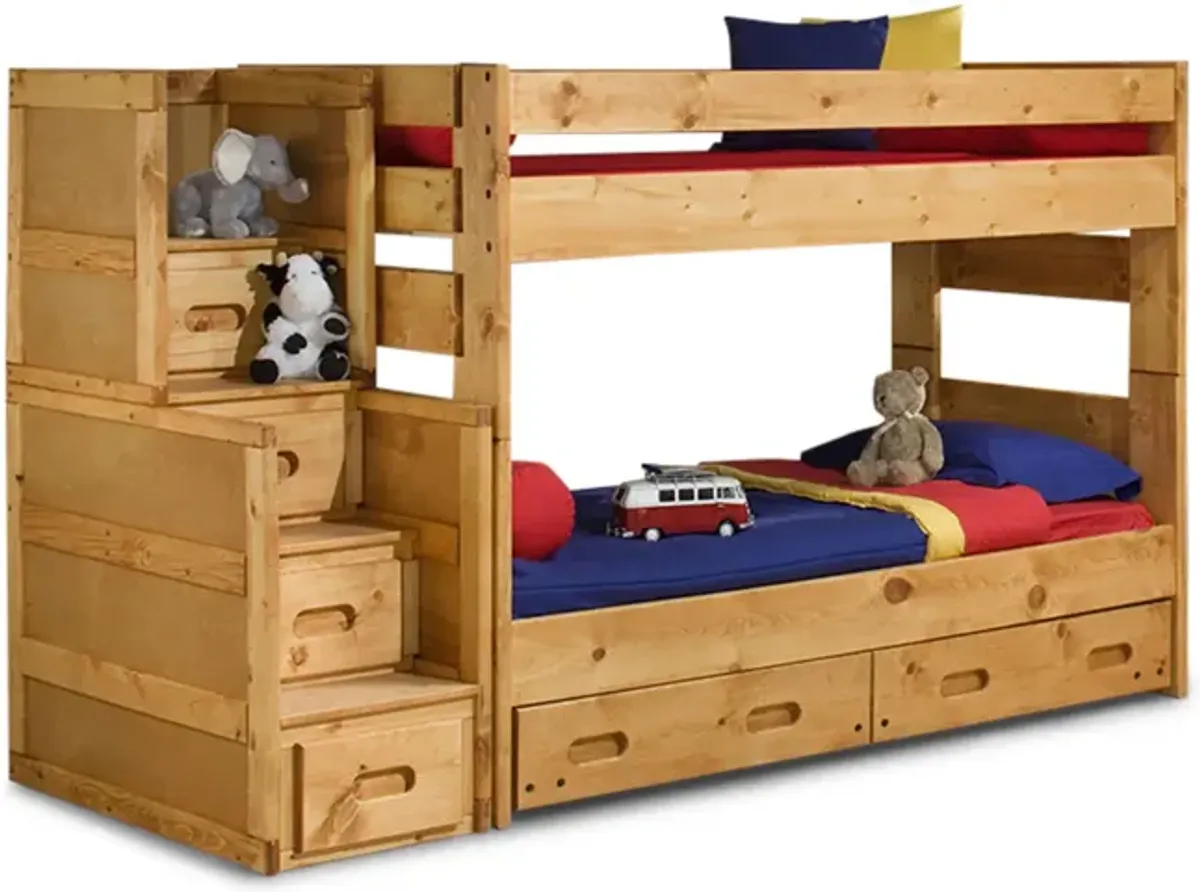 Bunkhouse Wrangler T T Bunk Bed With Stairway Chest - Cinnamon