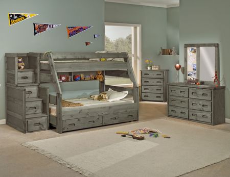 Bunkhouse High Sierra T F Bunk Bed with Stairway Chest - Driftwood