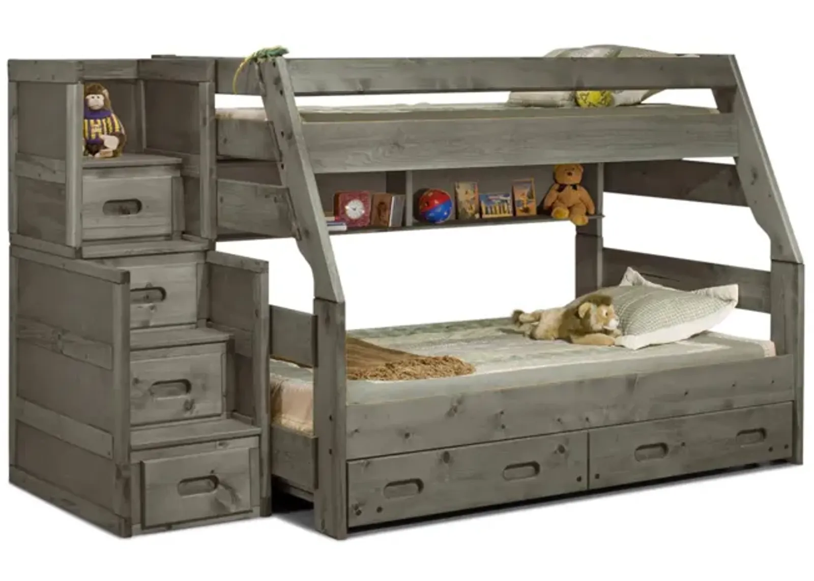 Bunkhouse High Sierra T F Bunk Bed with Stairway Chest - Driftwood