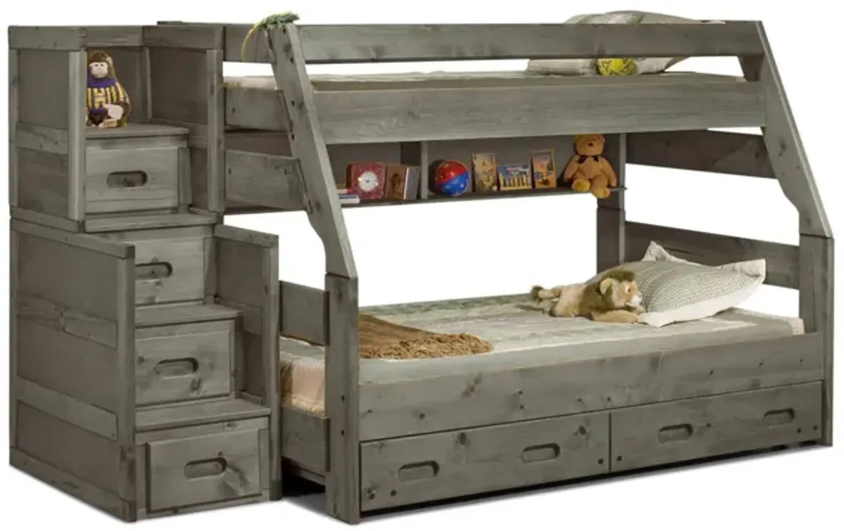 Bunkhouse High Sierra T F Bunk Bed with Stairway Chest - Driftwood