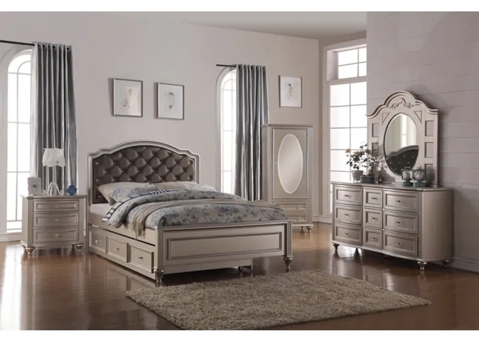 Chantilly Twin Upholstered Bedroom Suite - Silver