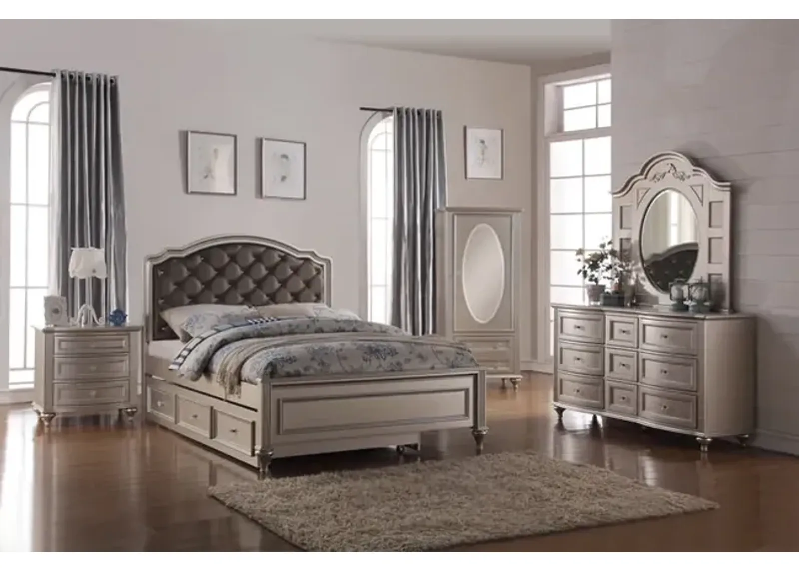 Chantilly Full Upholstered Bedroom Suite - Silver