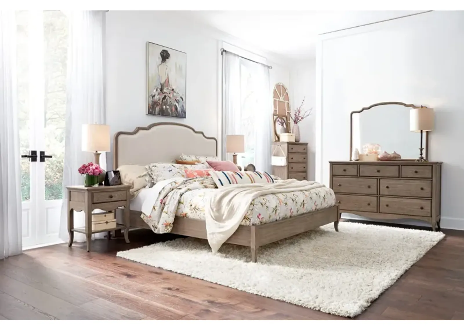 Delilah Mink Full Bedroom Suite w 1 Drawer Nightstand