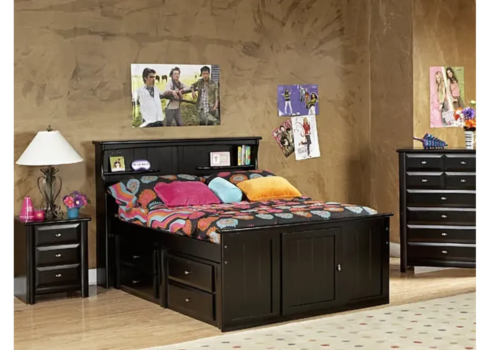 Laguna Twin Bookcase Bed Bedroom Suite - Black Cherry