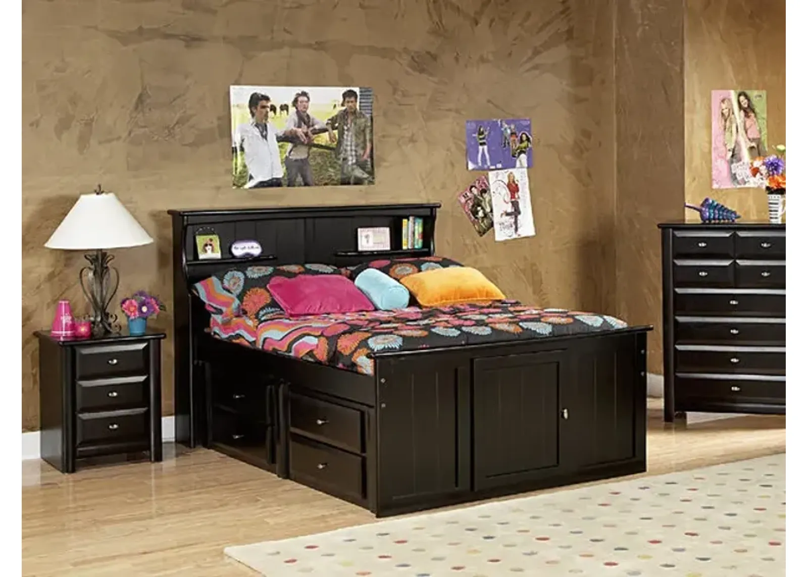 Laguna Full Bookcase Bed Bedroom Suite - Black Cherry