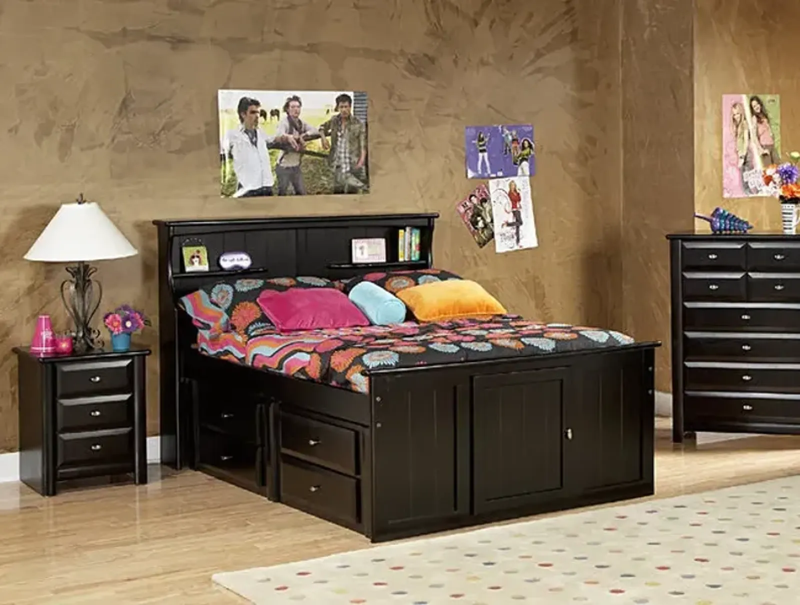 Laguna Full Bookcase Bed Bedroom Suite - Black Cherry