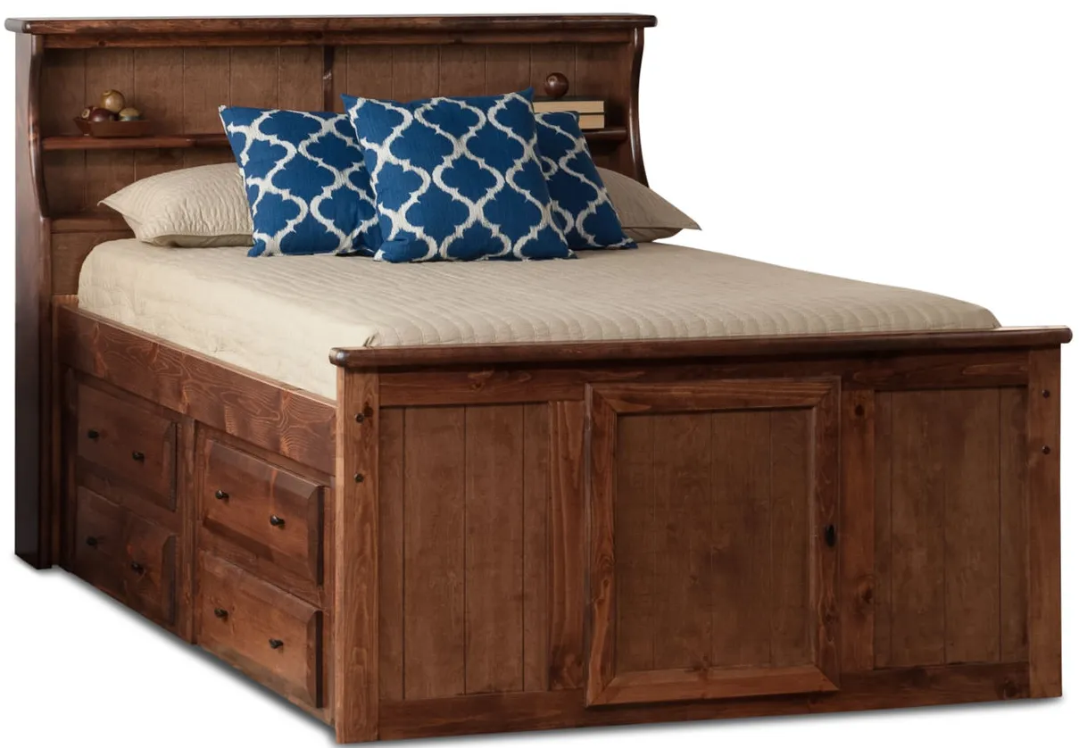 Laguna Twin Bookcase Bed with 1 side Storage - American Chestnut