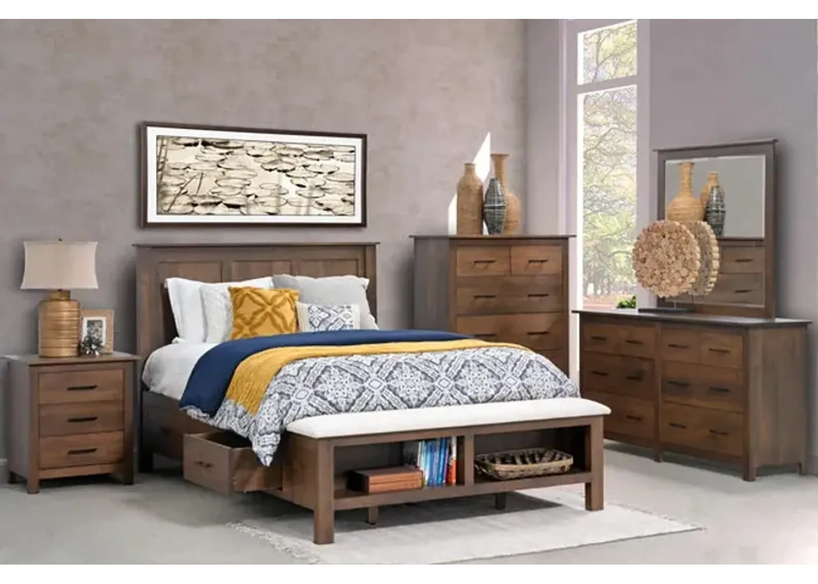 Williamsport Queen Storage Bed With Upholstered Footboard Bench Suite