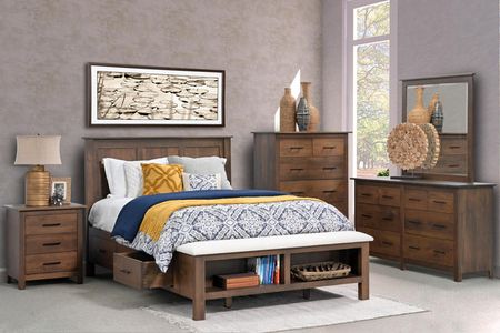 Williamsport Queen Storage Bed With Upholstered Footboard Bench Suite