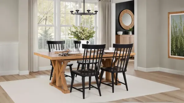 Clear Lake Trestle Table With 4 Windsor Side Chairs
