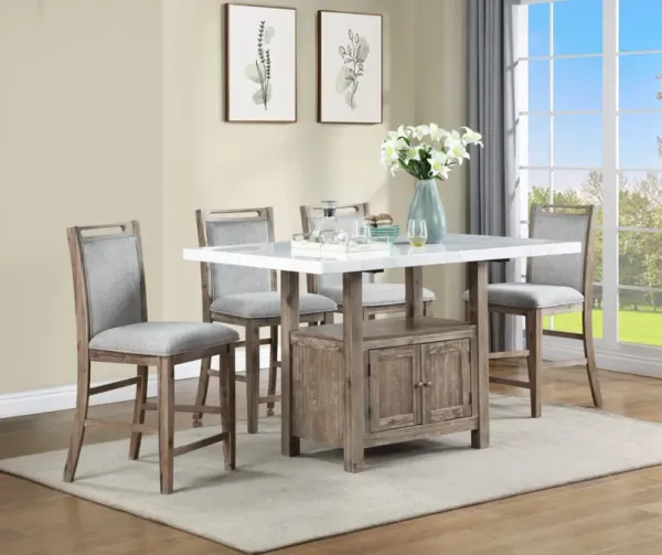 Dorsett Hills Marble Counter Top Table With 4 Counterstools