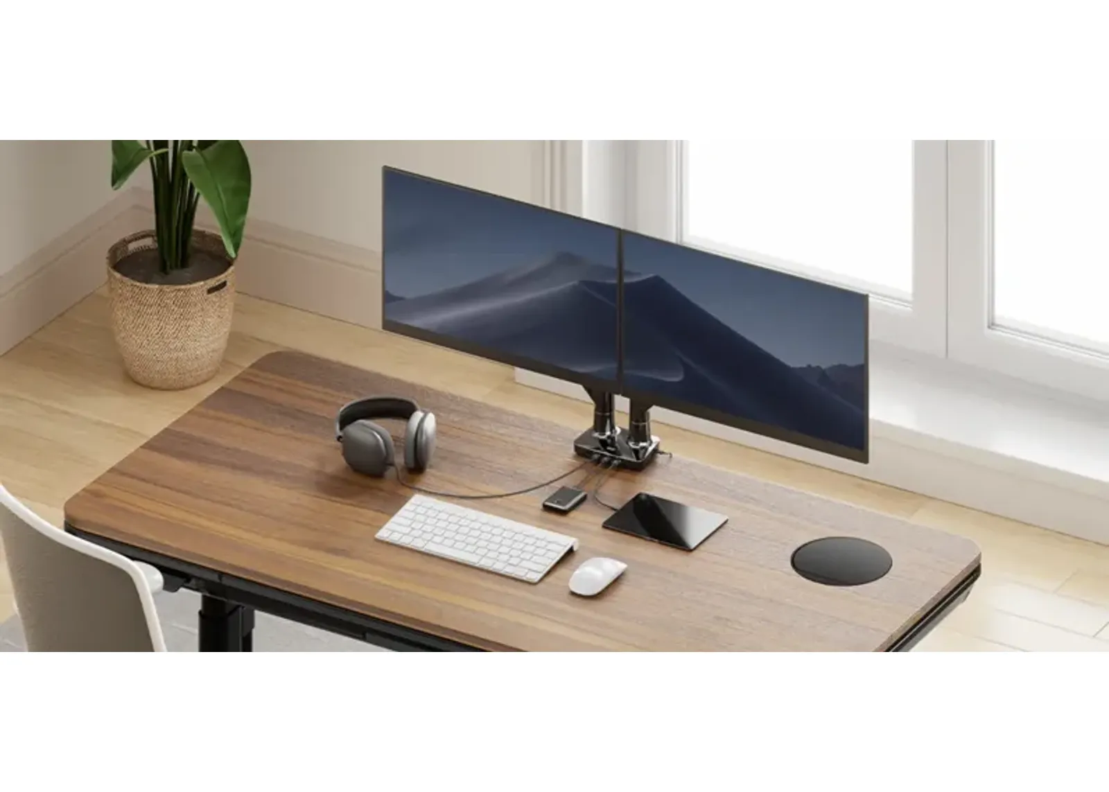 Ergo Motion Power Desk With Dual Arm Monitor Mount