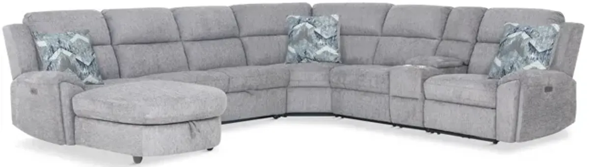 Maya 6 Piece Power Reclining Sectional with Left Chaise - Platinum