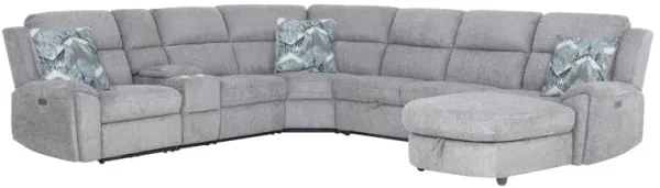 Maya 6 Piece Power Reclining Sectional with Right Chaise - Platinum