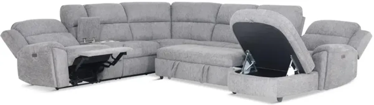 Maya 6 Piece Power Reclining Sectional with Right Chaise - Platinum