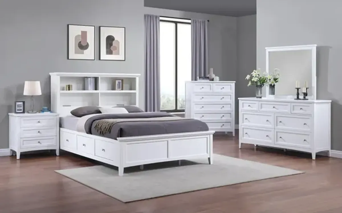 Chesapeake Twin Storage Bookcase Bedroom Suite with 3 Drawer Nightstand - White