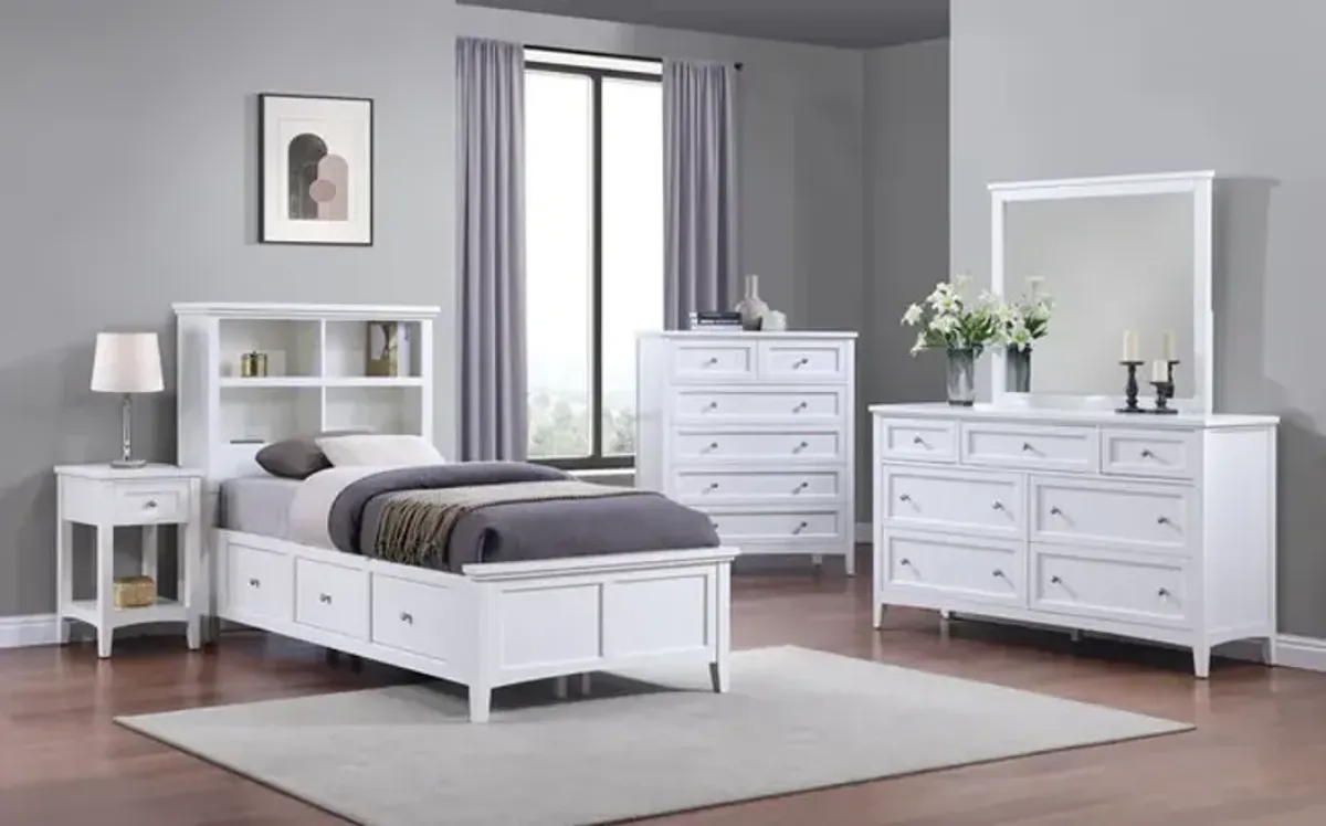 Chesapeake Twin Bookcase Storage Bedroom Suite With 1 Drawer Nightstand - White