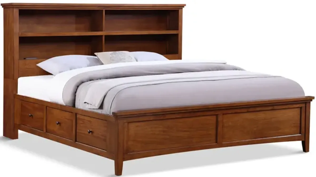 Chesapeake Queen Bookcase Storage Bed - Amber