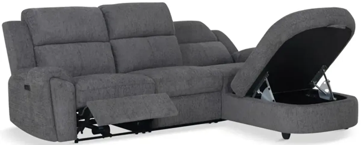 Maya 3 Piece Power Reclining Sectional with Right Chaise - Graphite