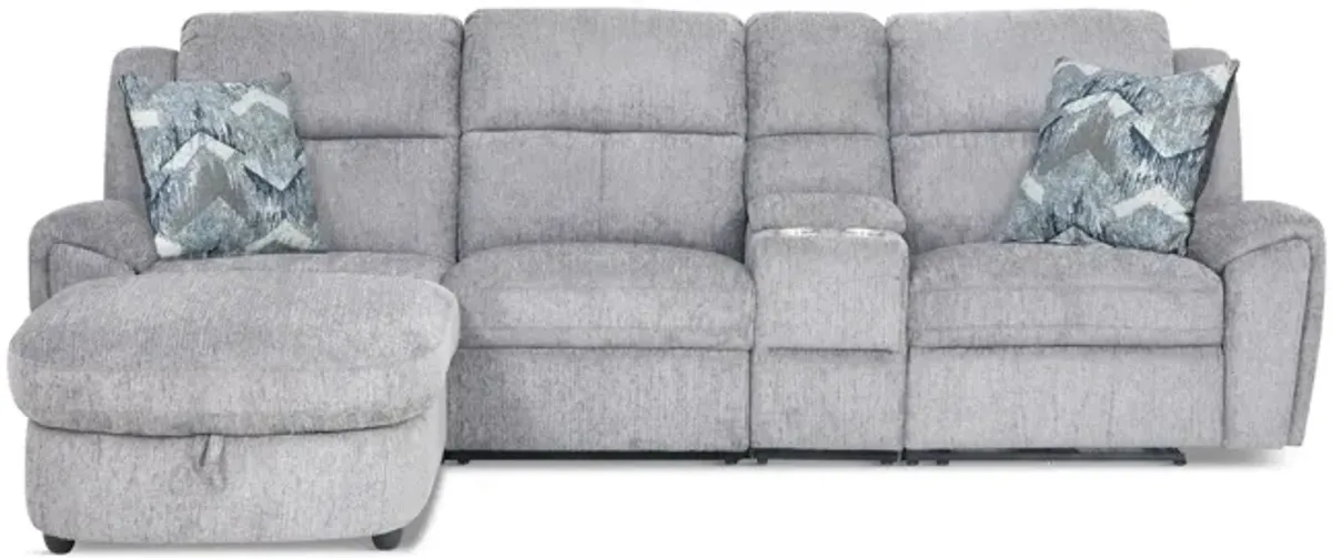 Maya 4 Piece Power Reclining Sectional with Left Chaise - Platinum