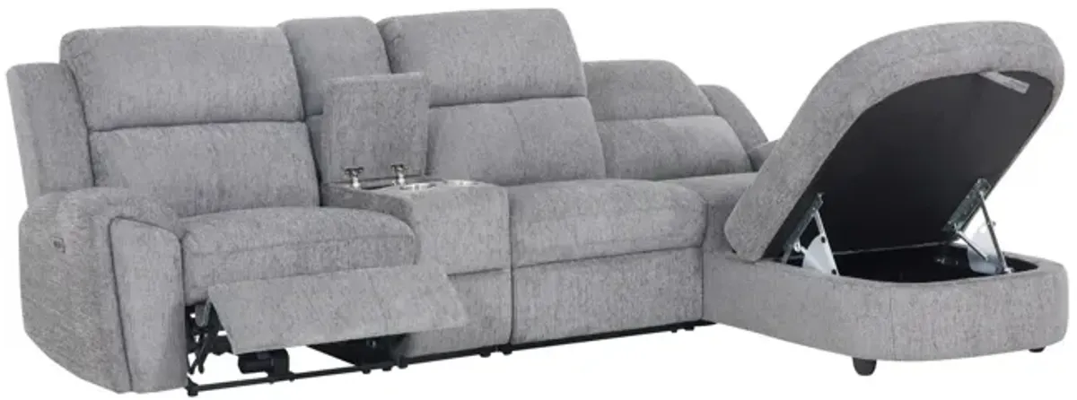 Maya 4 Piece Power Reclining Sectional with Right Chaise - Platinum