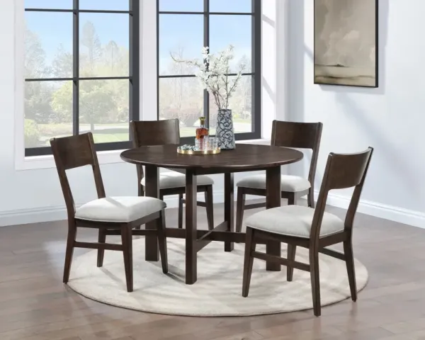 Bryndis 48  Round Table With 4 Wood Panel Back Chairs