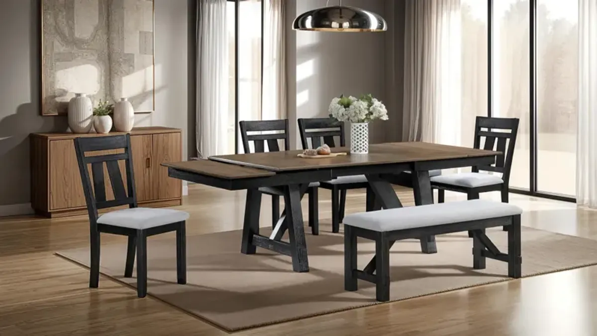 Maribelle Black Extension table With 4 Chairs And Bench