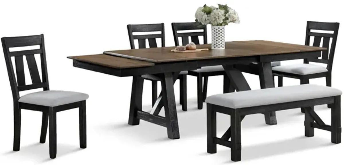 Maribelle Black Extension table With 4 Chairs And Bench