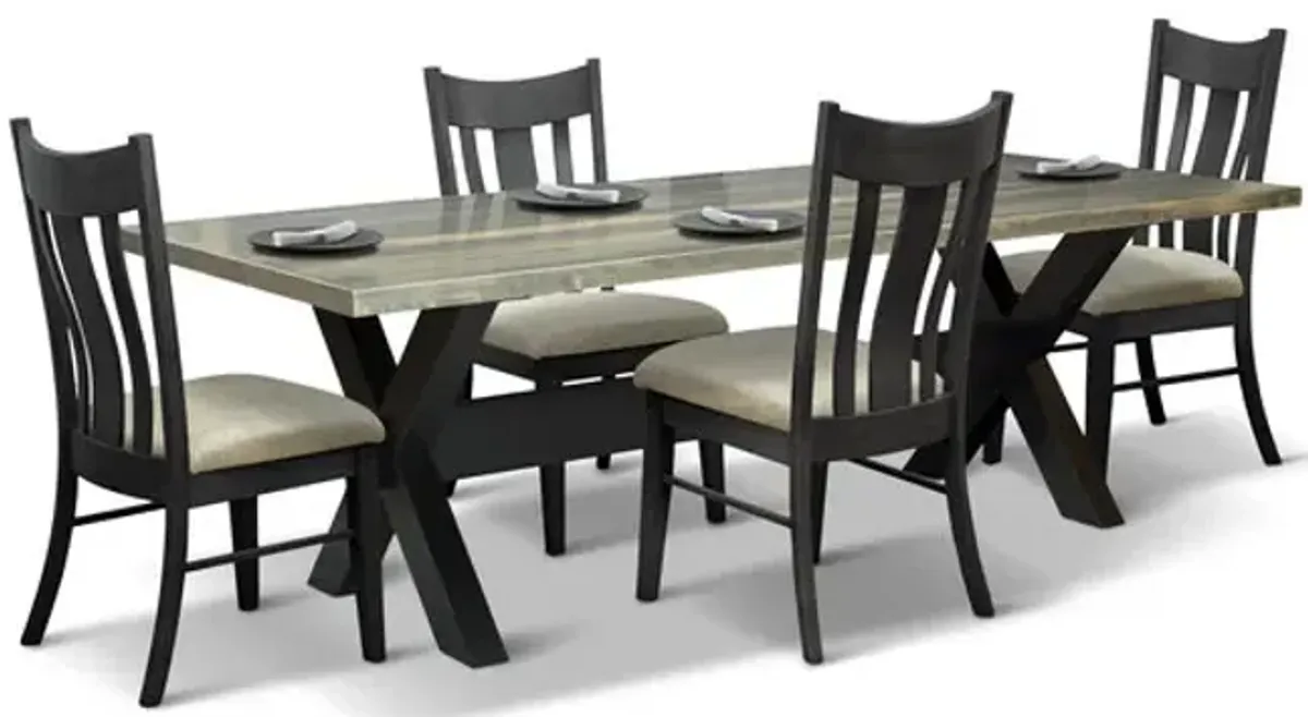Xaviar Dining Table With 4 Fabric Seat Side Chairs