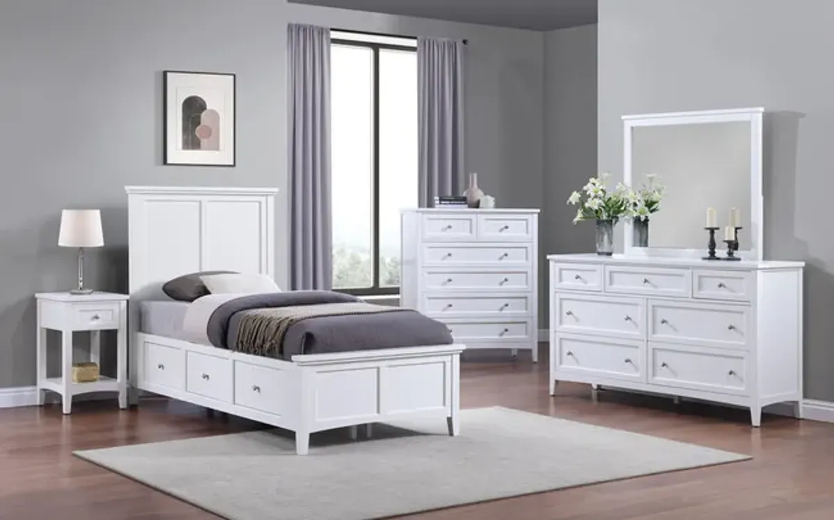 Chesapeake Queen Storage Suite w 1 Drawer Nightstand - White