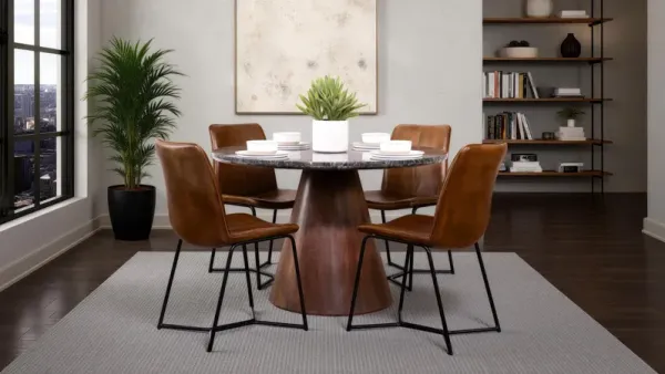 48  Paros Lava Marble Table With 4 Aliki Chestnut Chairs