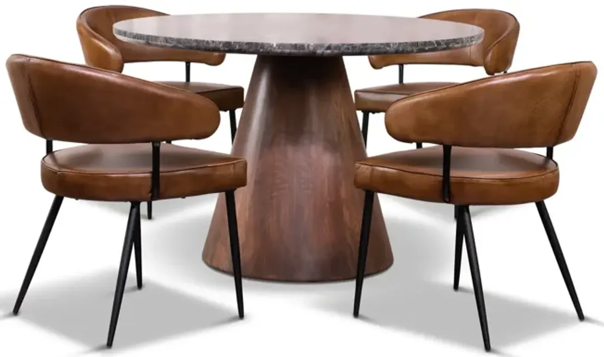 48  Paros Lava Marble Table With 4 Marmara Chestnut Chairs