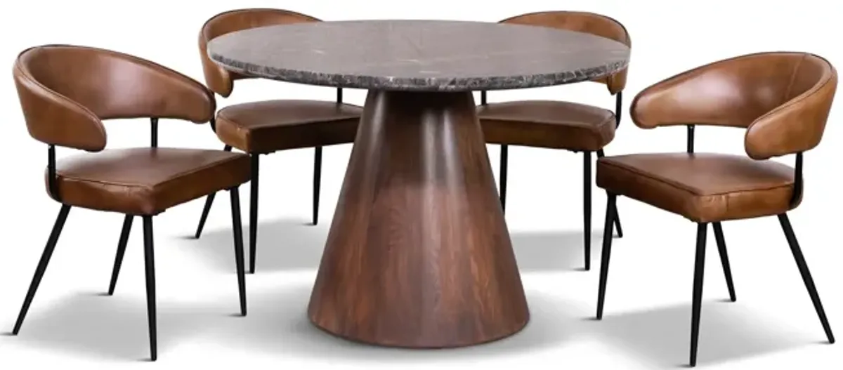 48  Paros Lava Marble Table With 4 Marmara Chestnut Chairs