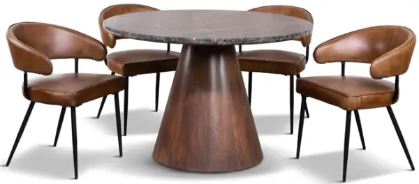 48  Paros Lava Marble Table With 4 Marmara Chestnut Chairs