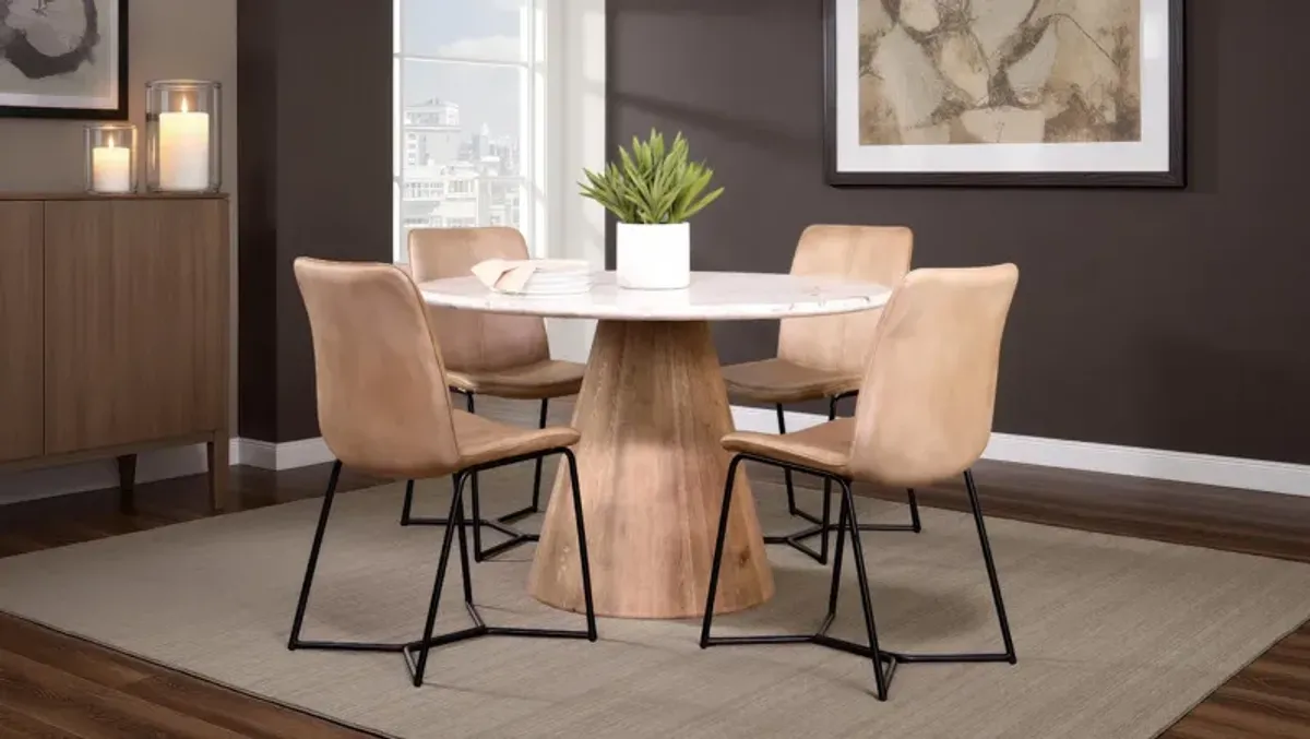 48  Paros Travertine Table With 4 Aliki Taupe Chairs