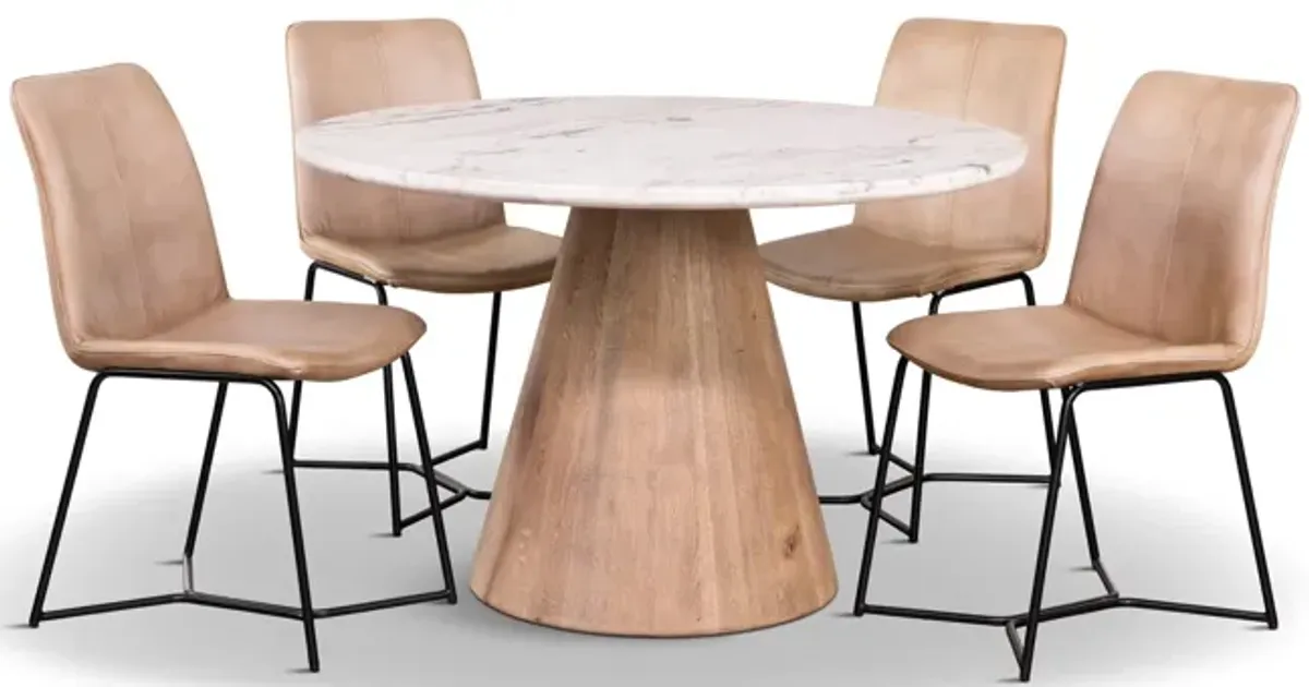 48  Paros Travertine Table With 4 Aliki Taupe Chairs