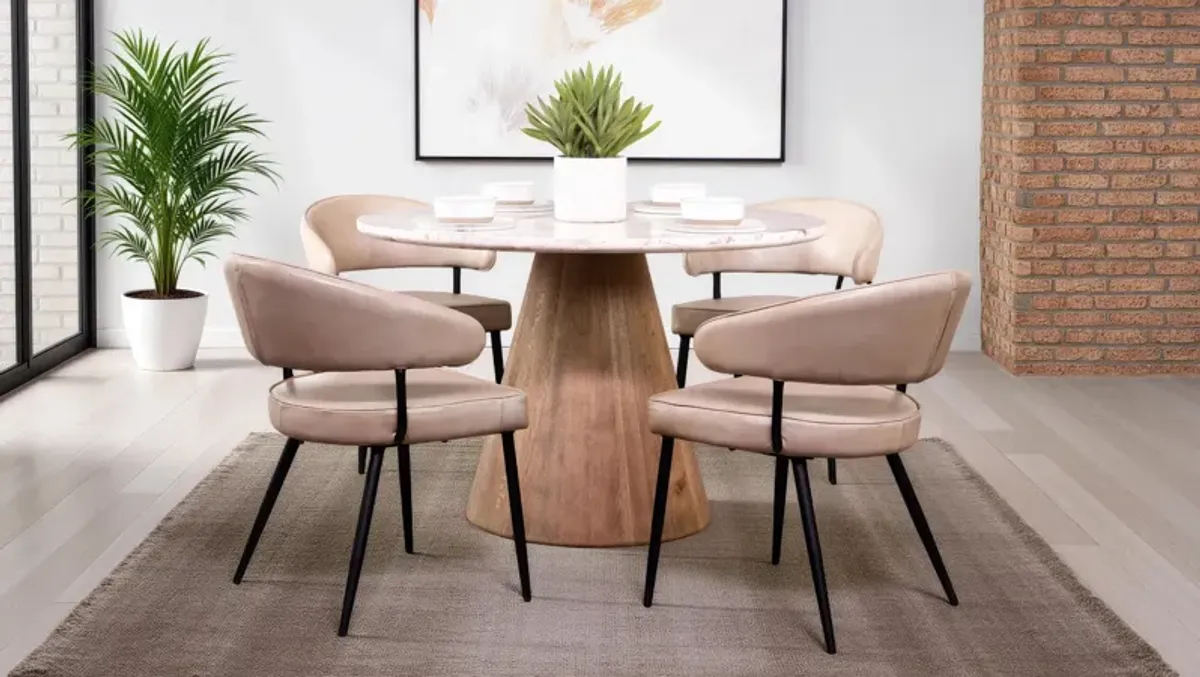 48  Paros Travertine Table With 4 Marmara Ivory Chairs