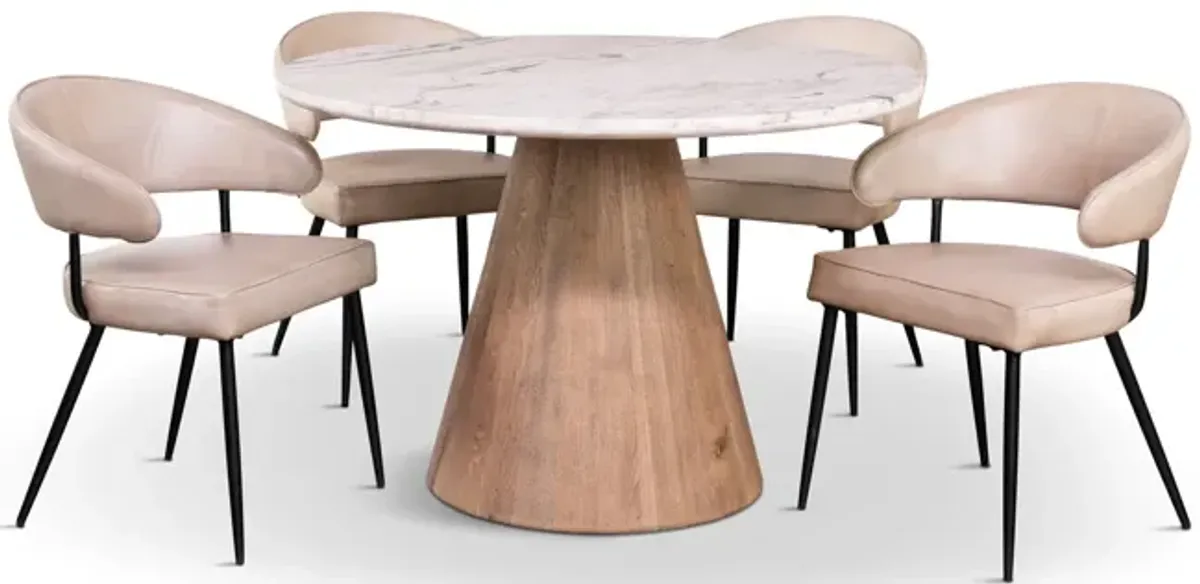 48  Paros Travertine Table With 4 Marmara Ivory Chairs