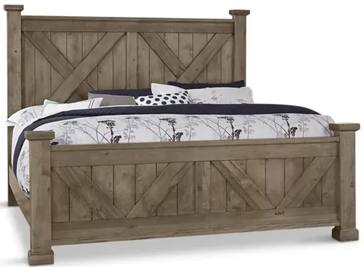 Cool Rustic King Panel Bed - Stone Grey 