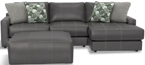 Ken Leather Sofa With Right Arm Chaise - Steel