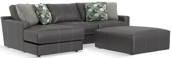 Ken Leather Sofa With Left Arm Chaise - Steel