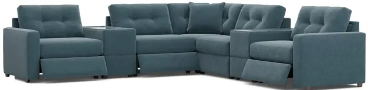 ModularOne 7 Piece Sectional With 3 Power Reclining Chairs - Teal