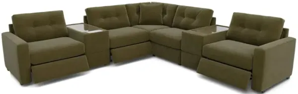 ModularOne 7 Piece Sectional With 3 Power Reclining Chairs - Moss