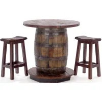 Old Fitz Whiskey Barrel With 2 Saddle Seat Stools