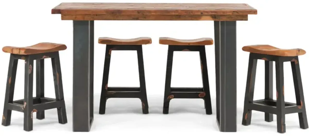 Twin Ports Bar Table With 4 Saddle Seat Stools